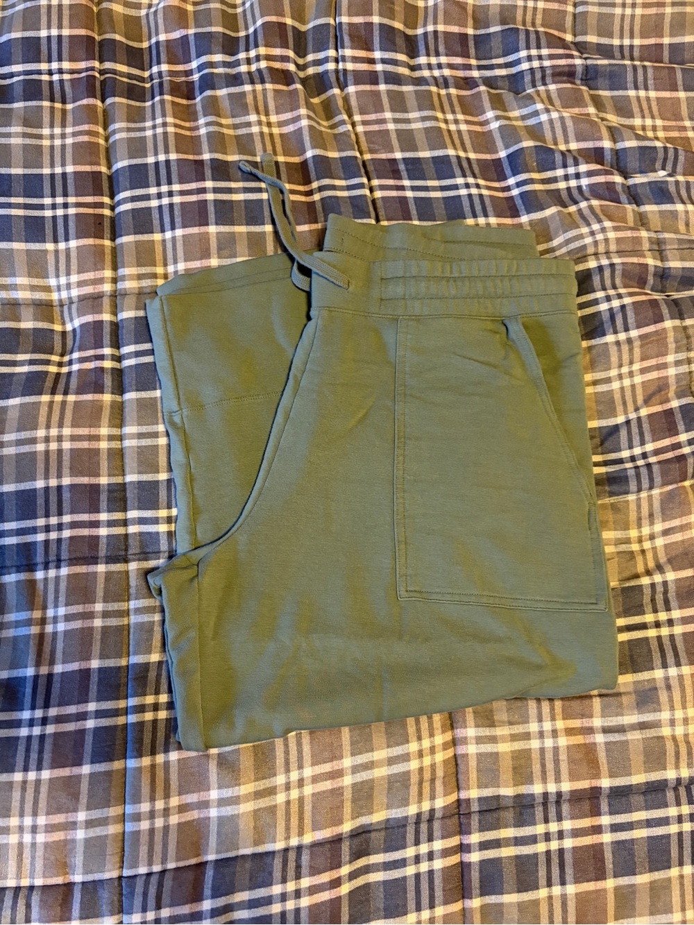 Quince SuperSoft Fleece Cropped Wide Leg Pants. Size XL. Smoked Thyme Green.